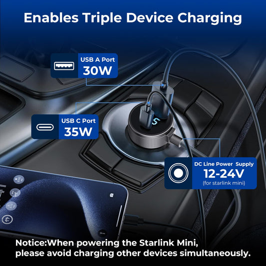 StaroamGear Vehicle Power Adapter for Starlink Mini - 10ft or 16ft