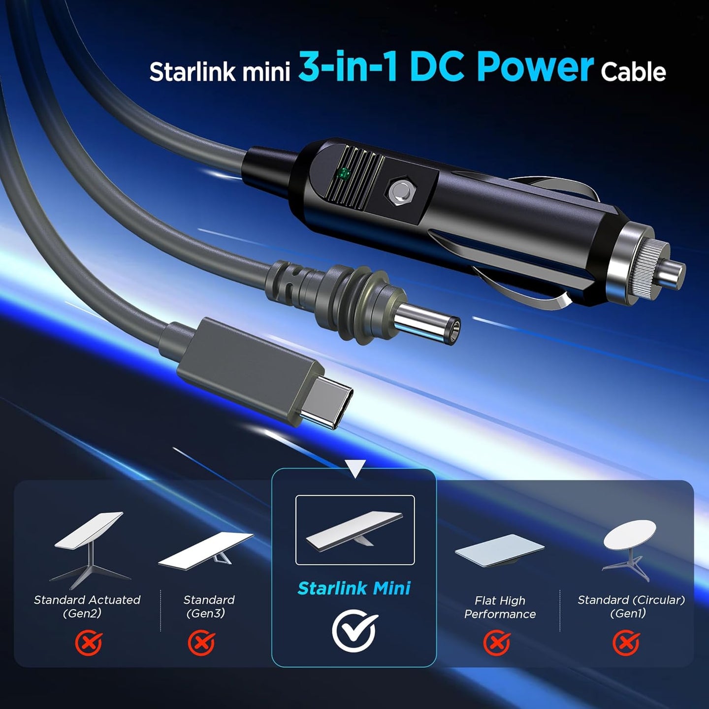 Starlink Mini 3-in-1 Cable USB-C Car Charger DC v2 view 3