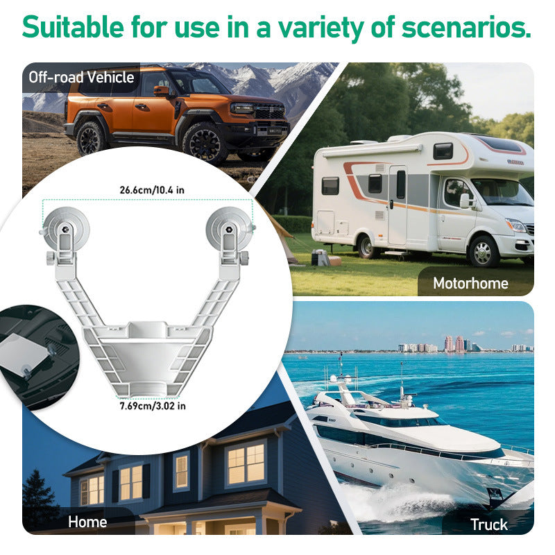 Dual suction cup mount dimensions for a Starlink Mini vehicle installation